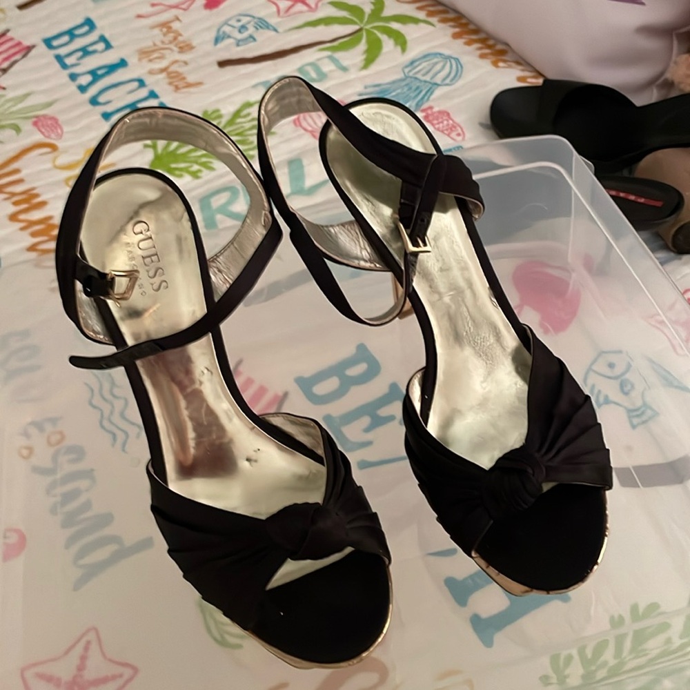 Beautiful black, silk, very sexy high heel very gently worn maybe twice